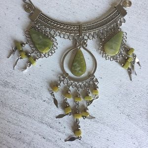 Handmade Alpaca necklace/earring set green  Boho